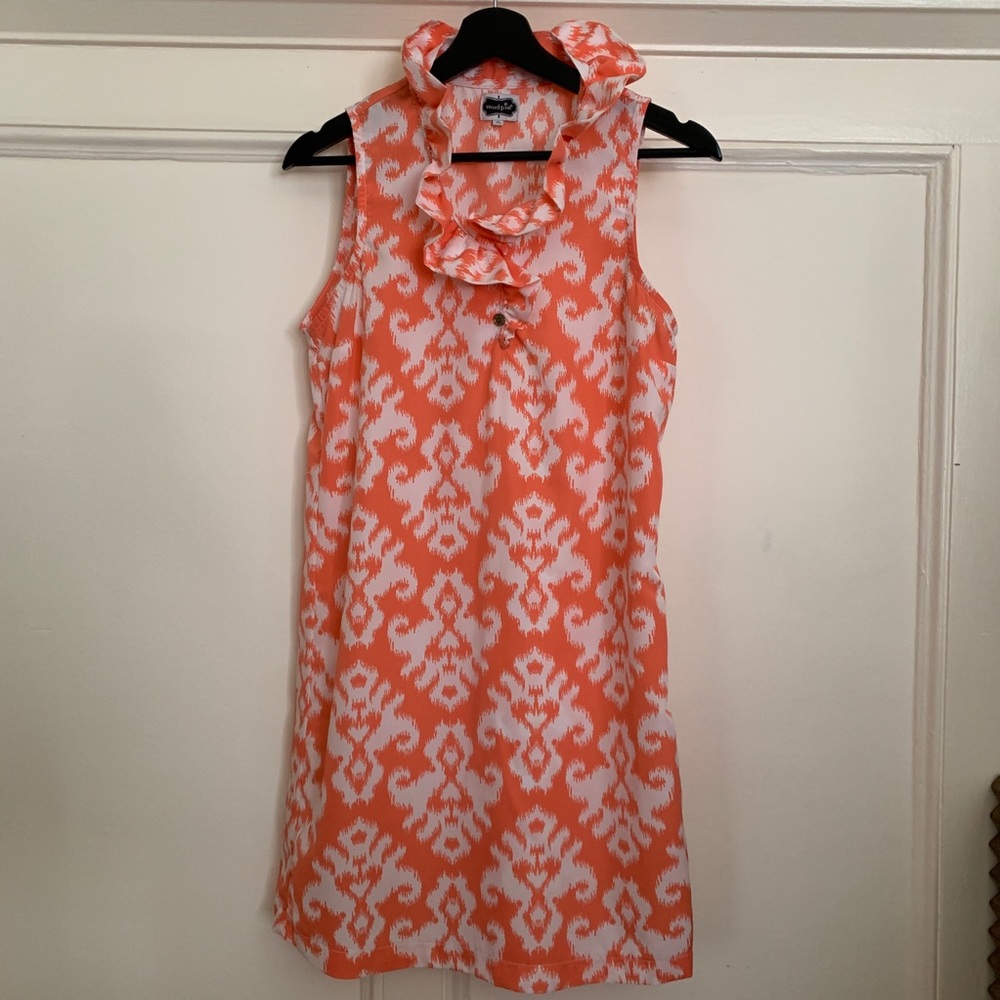 Mud Pie Patterned Pink Dress w/ Ruffle Collar